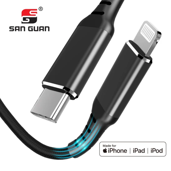 Câble Lightning Micro USB C en gros avec câble de données de chargeur rapide certifié Mfi 3FT 6FT tresse en nylon 60W pour iPhone PRO/Airpods usine autorisée
